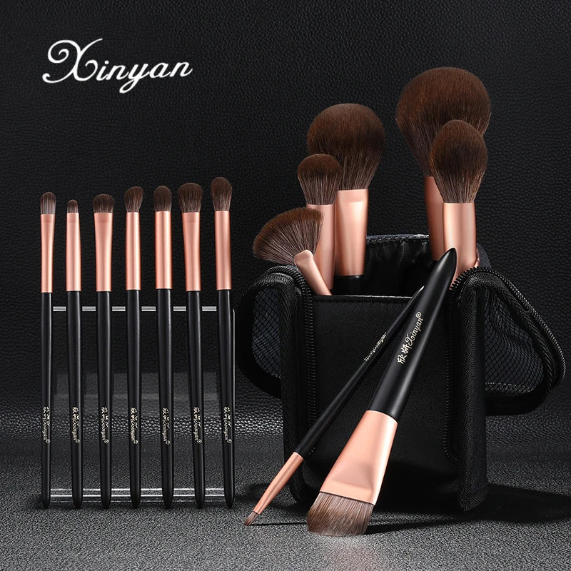 XINYAN Black Makeup Brushes Set with Bag Professional Natural Goat Hair Brush Foundation Powder Contour Eyeshadow Makeup Brushes