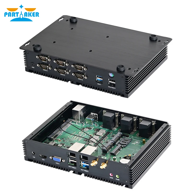 Fanless Industrial Mini PC Intel i7 8550U i5 8250U i7 6500U i5 7267U 2*intel i211 6*COM RS232 RS422 RS485 Mini Computer HTPC