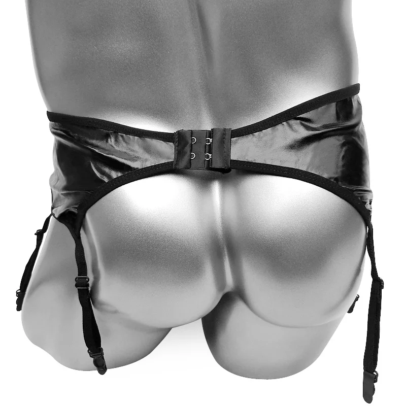 Shiny Faux Leather Men Suspender Underwear Belt Sexy Garters Bikini Lingerie Sexy Stocking Adult Costume Clubwear Nightwear