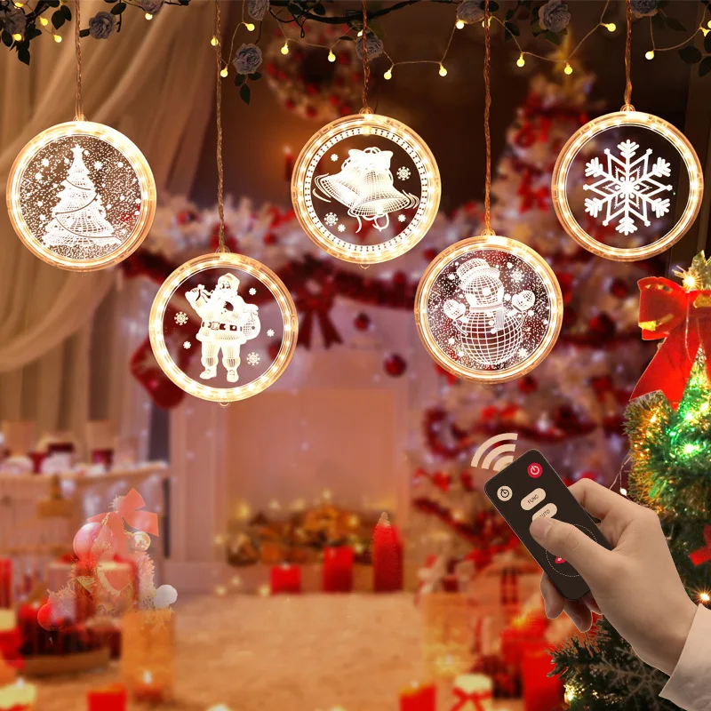 LED Christmas Decoration 3D Hanging Lights Bedroom Decoration Lights Snowman Reindeer Bell Shape Christmas Party Neon String