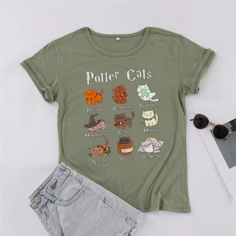 Cute Potter Cats mom Shirt Fashion Unisex tshirt Harajuku Short Sleeve Mama Top Tees O Neck 100% Cotton Mother Casual