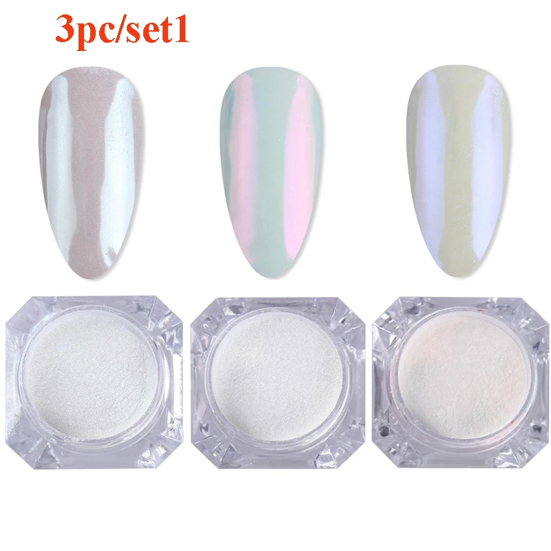 3 Boxes Pearl Nail Glitter Powder sparkle Effect Chrome Pigment for UV Gel Polish sparkle Dip Mirror Dust DIY Nail Decoration