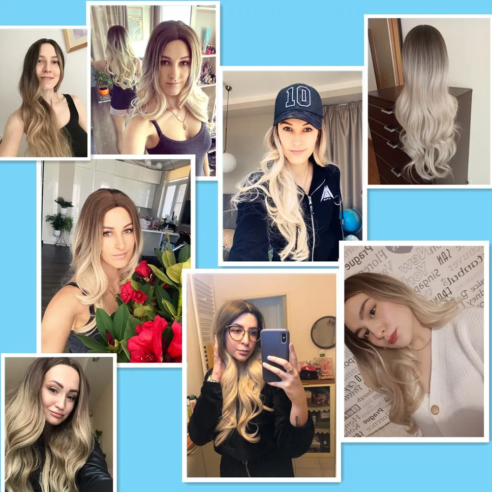 BLONDE UNICORN Synthetic Long Wavy Hair Wig Ombre Brown Light Blonde Platinum Cosplay Daily Natural Heat Resistant for Women