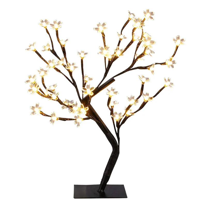 LED Sakura Tree Desk Light Decorative Bedside Table Lamps USB 36/48leds for Home Bedroom Wedding Nordic Decor Night Light