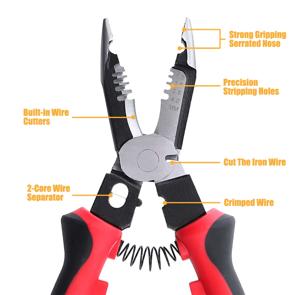 6 Functions Pliers 6-in-1 Wire Stripping Crimper Tool 9 Inch Cable Cutter Wire Cutting Wire Crimper Wire Cutting Pliers Tool D30