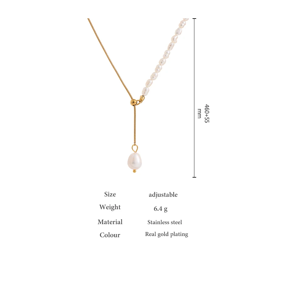 Yhpup Edelstahl-Accessoires, elegante natürliche Perlenkette, Halskette, trendiges metallisches 18-K-Kragen, wasserdicht, Bangkok ORIG, Geschenk – Detail 5