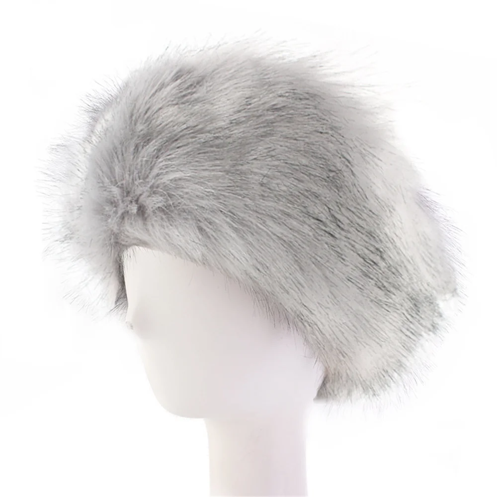 2023 zima puszyste rosyjski Faux Fur pałąk gruby Furry Hairband kobiety dziewczyna futro kapelusz zima odkryty Earwarmer czapki narciarskie moda