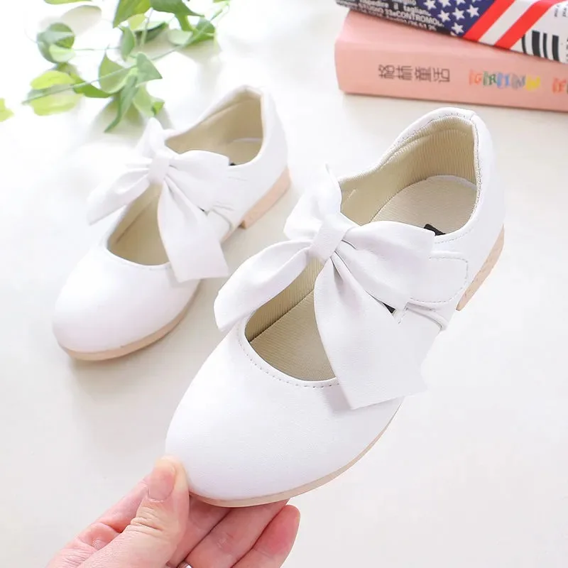 Spring Children\'s Bowknot Wedding Party Princess Shoes Big Kids Girls White Dress Single Shoes 5 6 7 8 9 11 10 12 Years old New