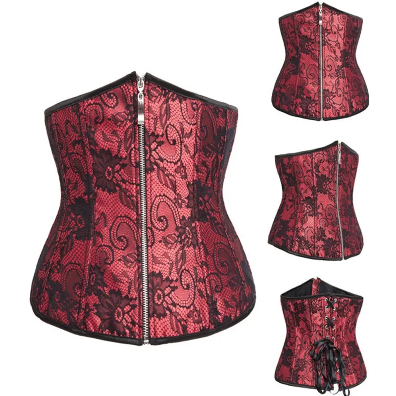 

High quality hot lace up underbust body waist cincher trainer corset plus size women retro zipper red black white bustier corset