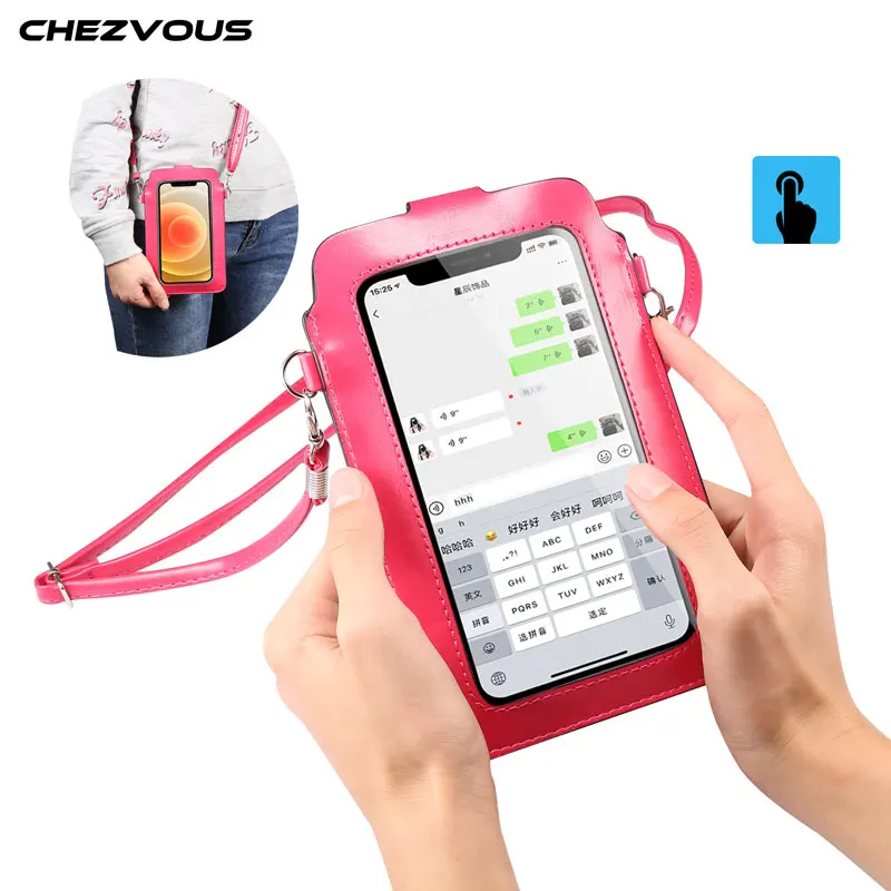 Women PU Leather Case for iPhone Samsung Xiaomi Huawei Nokia Phone Bag Touch Screen Small Shoulder Crossbody Pouch Wallet Bag