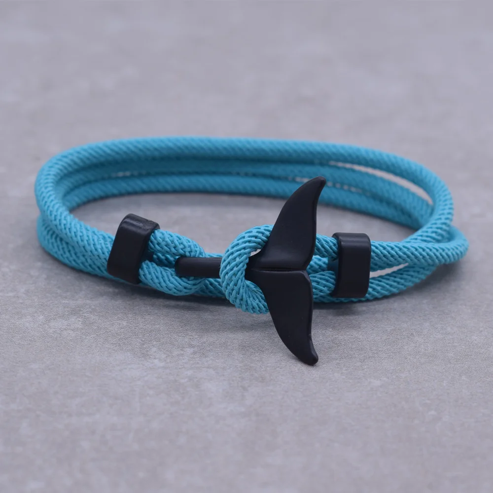 Anchor Style Jewelry Ocean Silver color Whale Tail Charm Bracelet 2-3 laps Adjustable Rope Bracelets for Men Women Gifts