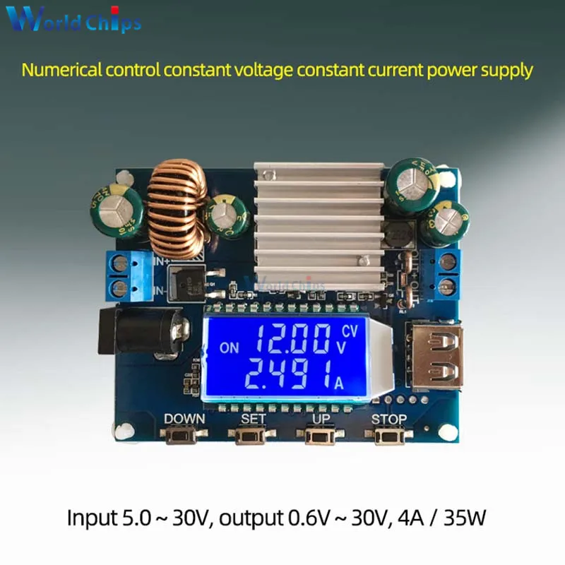 DC-DC Boost/Buck Converter Power Supply DC 5.0V-30V to DC 0.6V-30V 0-4.0A CC CV Adjustable Solar Charging Board LCD Display