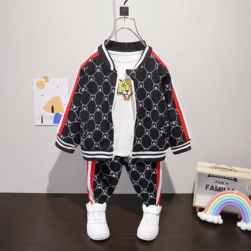 Boys Clothes Sets Spring Autumn Children Fashion Cotton Coats T-Shirts Pants 3pcs Tracksuits For Baby Kids Sports Suits Outfits