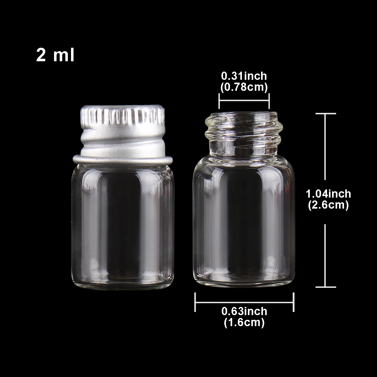 wholesale 100 pieces 2ml 16*26mm Glass Bottles with Aluminum Caps Mini Glass Bottles Tiny Jars Vials