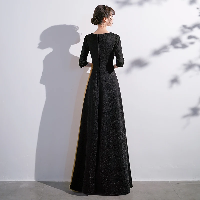 Evening Dress V-Neck Pleat A-Line Empire Half Sleeves Simple Zipper Back Floor-Length New Elegant Woman Formal Party Gowns A1408