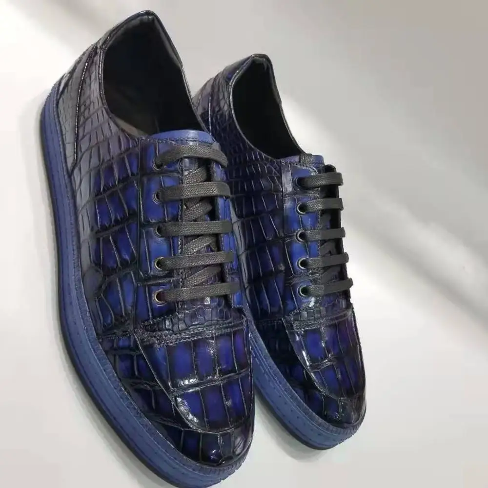 100% Echt Echte Krokodil Buik Huid Mannen Sneaker Schoen Mode Jurk Schoen Met Tone 2 Kleuren Zwart Donkerblauw Koe huid Voeringen