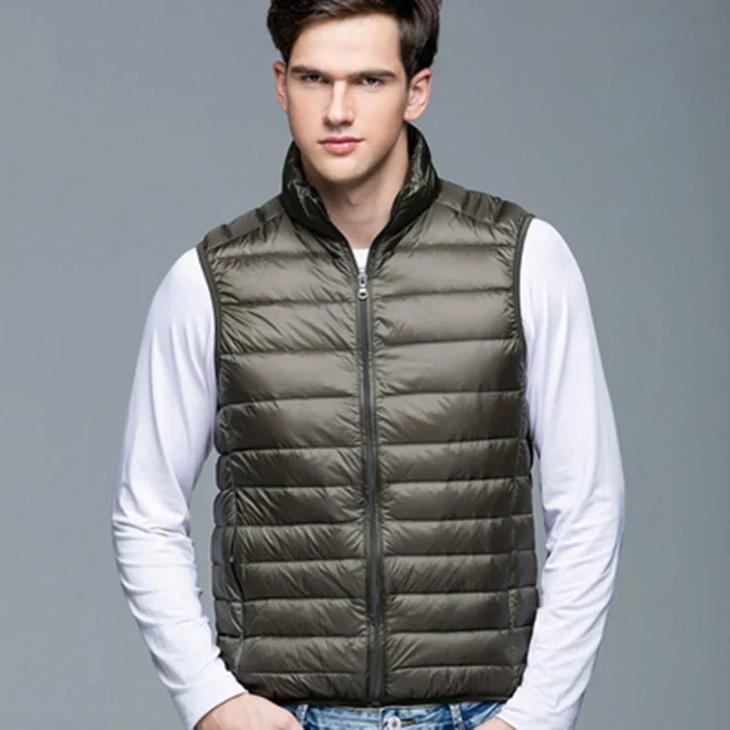 Top Quality Men\'s Ultralight Down Vests Winter Jackets Waistcoat Sleeveless Zipper Coat Overcoat Warm Vests Plus Size