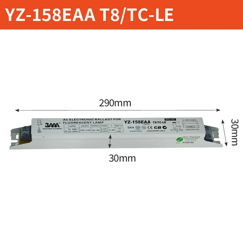 220~240V YZ-158EAA YZ-258EAA T8/TC-LE 2*58W 2*55W T8 Electronic Ballast For T8 Fluorescent Lamp Advertising Light Box Rectifier