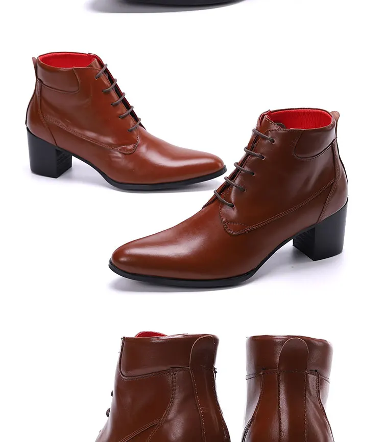 Herbst und Winter spitze High Heels Herren stiefel binden eine Kette Niet Gürtels chnalle dicken Absatz echtes Leder dicke Stöckels tiefel – Detail 16