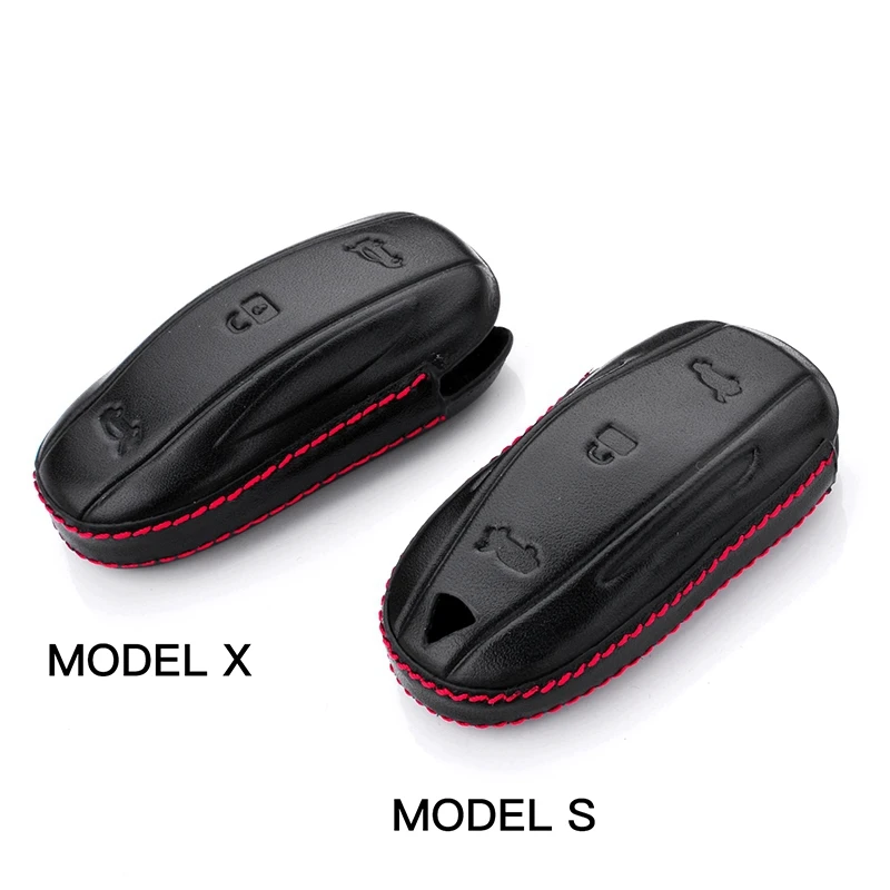 4D Car Geunine Leather Key Case Holder For Tesla Model S Model X Key Cover Protect Key Accessories