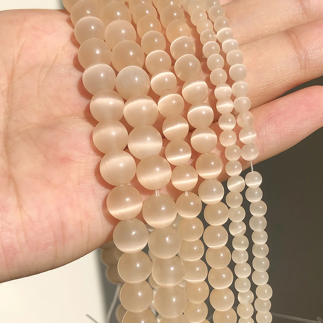 Champagne Cat Eye Opal Beads Natural Moonstone Round Loose Glass Beads for Jewelry Making DIY Bracelet Necklace 15\