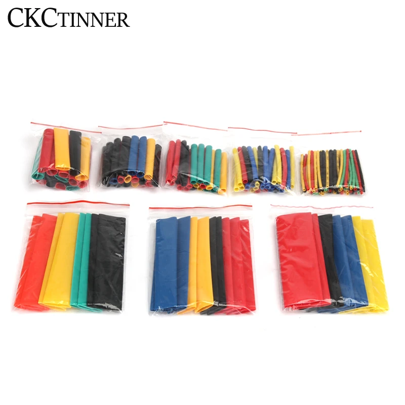 164pcs /lot Heat Shrink Tube Polyolefin Shrinking Assorted Tube Electrical Wire Cable Insulated Sleeving Tubing Set 8 Sizes 2:1