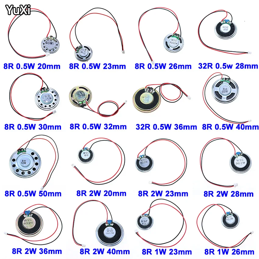 

Ultra-thin Speaker 8R 32Ohms 0.5W 1W 2Watt Speaker Diameter 20 23 26 28 30 32 36 40 50MM With Terminal Wire 1.25mm Length 14CM