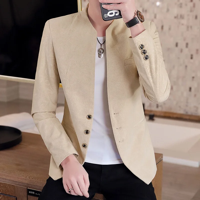 2024 men in the autumn of cultivate one's morality collar leisure suits, teenagers jacquard handsome blazer