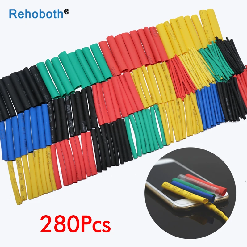 280 pcs 1 set 2:1 Termorestringenti Tubi di Calore Del Tubo Termoretraibile Set Connettore di Testa Del Vinile Cavo di Filo Isolato Guaina