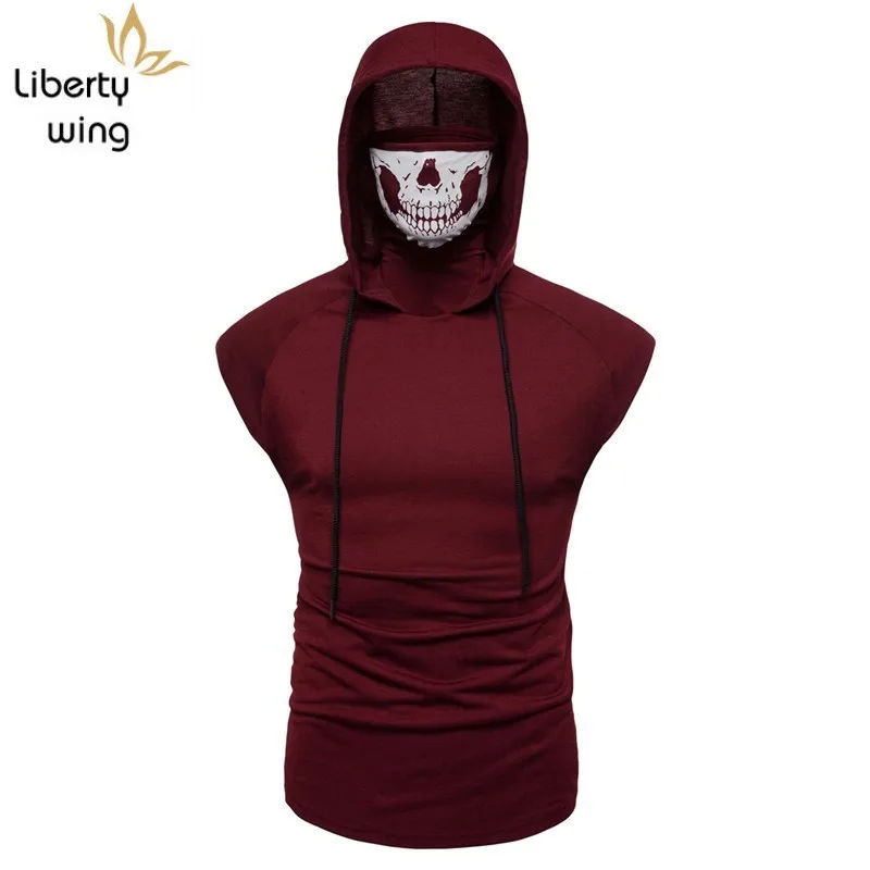 

Fashion Skulls Hooded Sleeveless Men T-Shirts High Street Casual Brand Quality Slim Tees 2020 Spring Summer Male Tops Clothes
