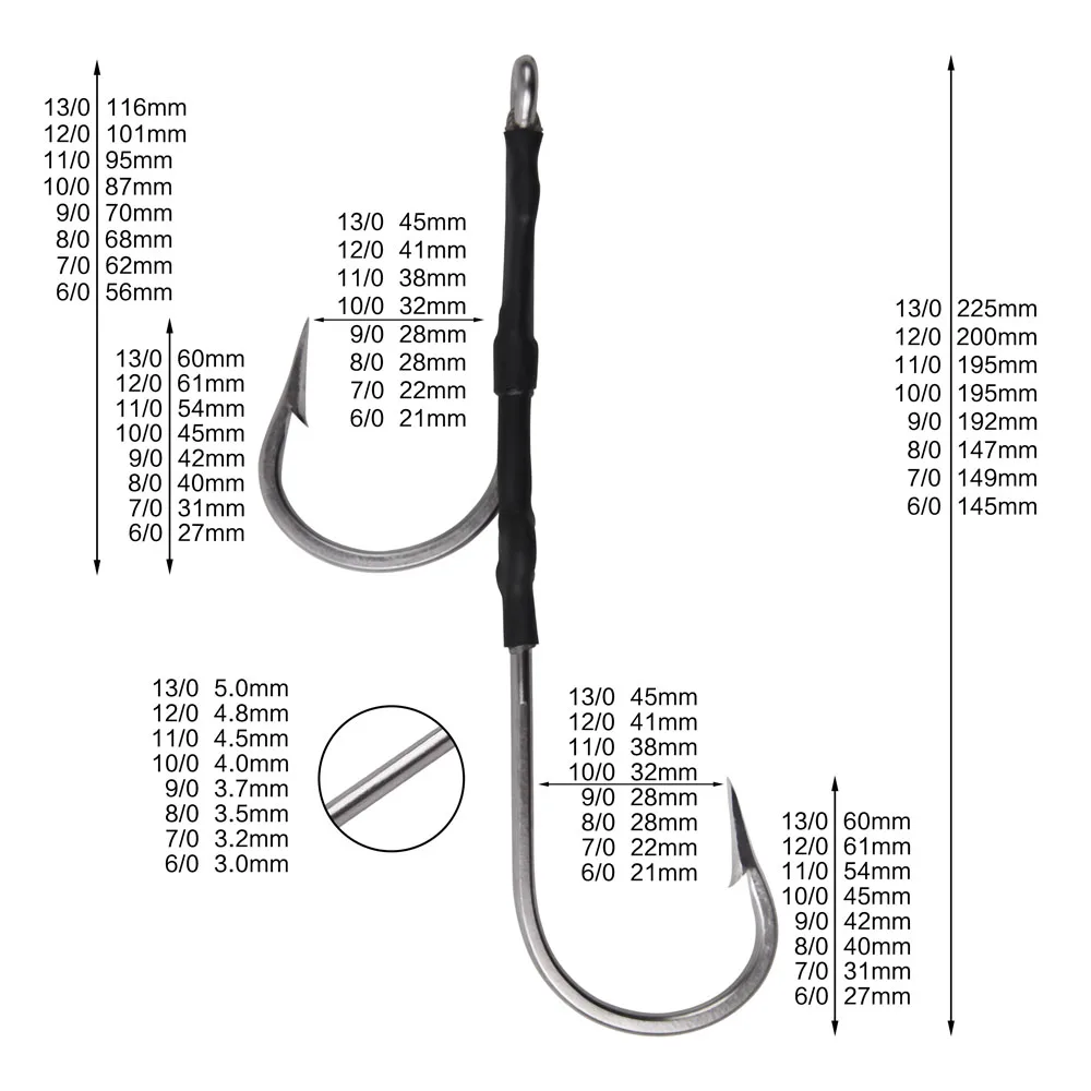 1pcs 7691 Stainless Steel Double Assist Hooks Trolling Big Game Fishing Hooks Shark Hooks Strong Fishooks 6/0-13/0