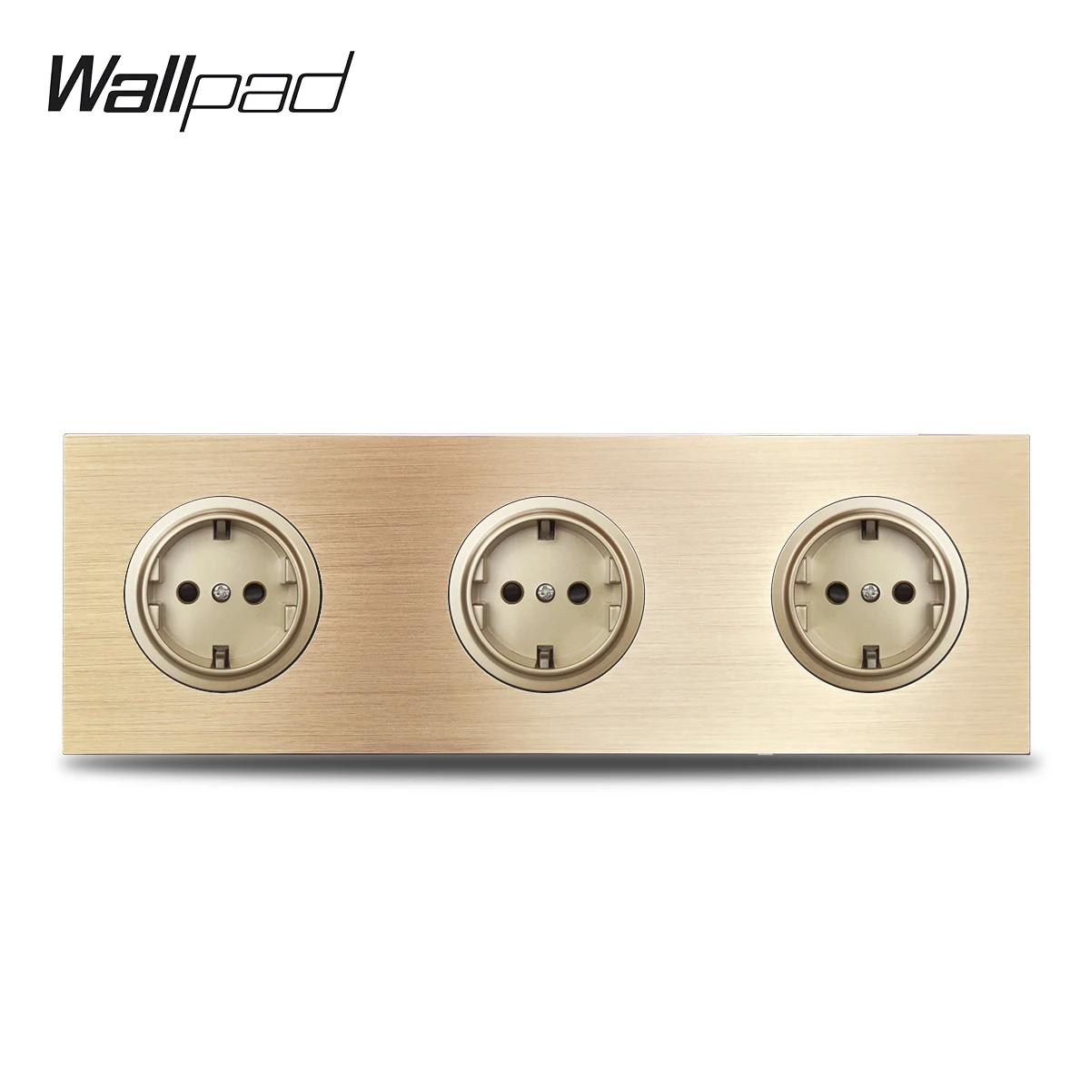 Wallpad Electrical Socket German Schuko EU Wall Socket Gold Brushed Aluminum Metal Panel, 258*86mm, L6