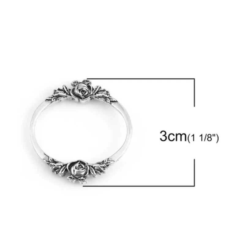 DoreenBeads Vintage Connectors Oval Antique Silver Color Rose Flower Metal Charms DIY Necklace Jewelry Findings 30mmx28mm,10PCs