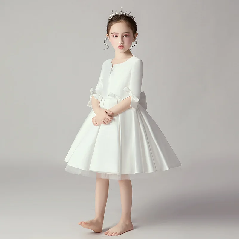 White Flower Girl Dresses Bow Baby Girl Dress Square Puffy Dresses For Girls Kids Birthday Party Gown Dress robe blanche fille