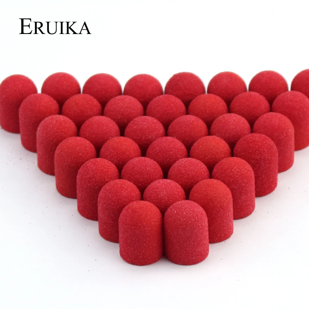 

50pcs 13*19mm Red Plastic Base Sanding Caps With Rubber Grip Remover for Manicure Pedicure Milling Accessories Sets