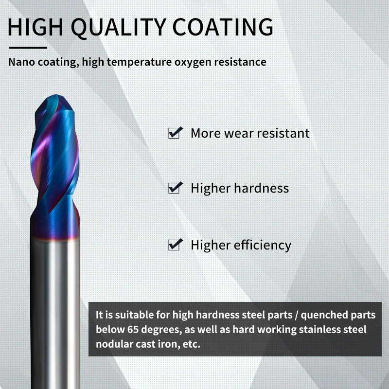 2 flauti HRC65 Ball End lega carburo fresatura acciaio al tungsteno fresa frese utensili da taglio CNC per acciaio 50mm-75mm
