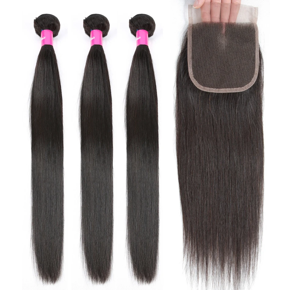 Malaysian Straight Human Hair Bundles With Closure Tuneful 100% Remy Hair Weft Weave Extensions Hair 3 Bundles With Closure