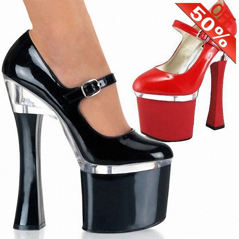 

Summer New style Spool heels Thick platform Shallow Buckle strap 18cm High heels Women's Pumps 7 inches Office lady Work shoes