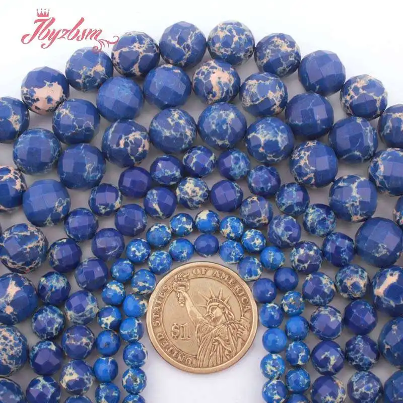 Round Faceted Blue Sea Sediment Imperial Jaspers Stone Loose Bead for DIY Charms Accessorie Necklace Bracelet Jewelry Making15