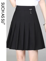 SUCH AS SU Skirts Womens 2023 Korean Fashion High Waist Ladies Black Pleated Skirt S M L XL XXL XXXL Size Female Mini Skirt