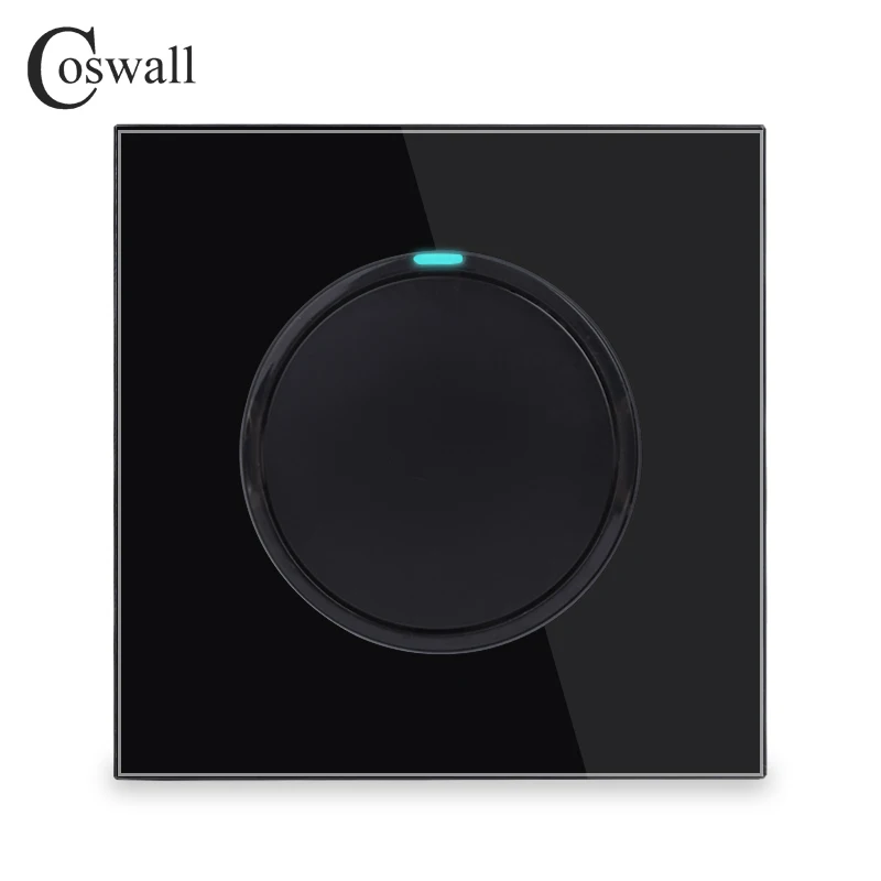 Coswall 1 Gang 1 Way Random Click On / Off Wall Light Switch LED Indicator Crystal Glass Panel White Black Grey Gold R11 Series