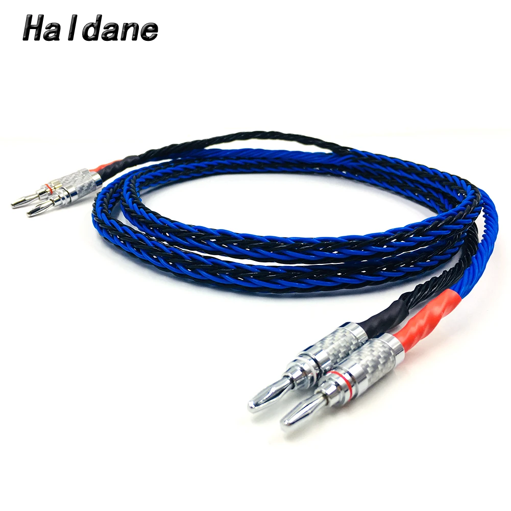 Haldane One pair 8 Cores  HIFI Speaker Cable With 2 Banana Plug to 2 Banana Jack Hi-end 7N Single Crystal Copper Speaker Wire