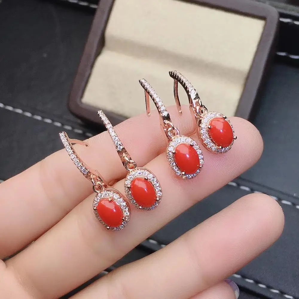 KJJEAXCMY Fine Jewelry Natural Red Coral 925 Sterling Silver Women Earrings Eardrop Support Detection Lovely Got Engaged Marry