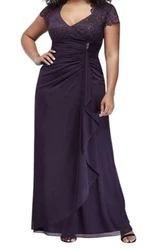 Plus size pleated beaded applique bride mother dress elegant purple lace tight dress party guest dress