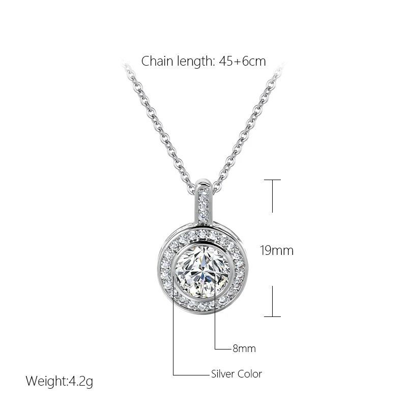 Kinel Simple Shiny Natural Zircon Round Pendant Necklace For Women Fashion Silver Color Bridal Accessories Daily Fine Jewelry