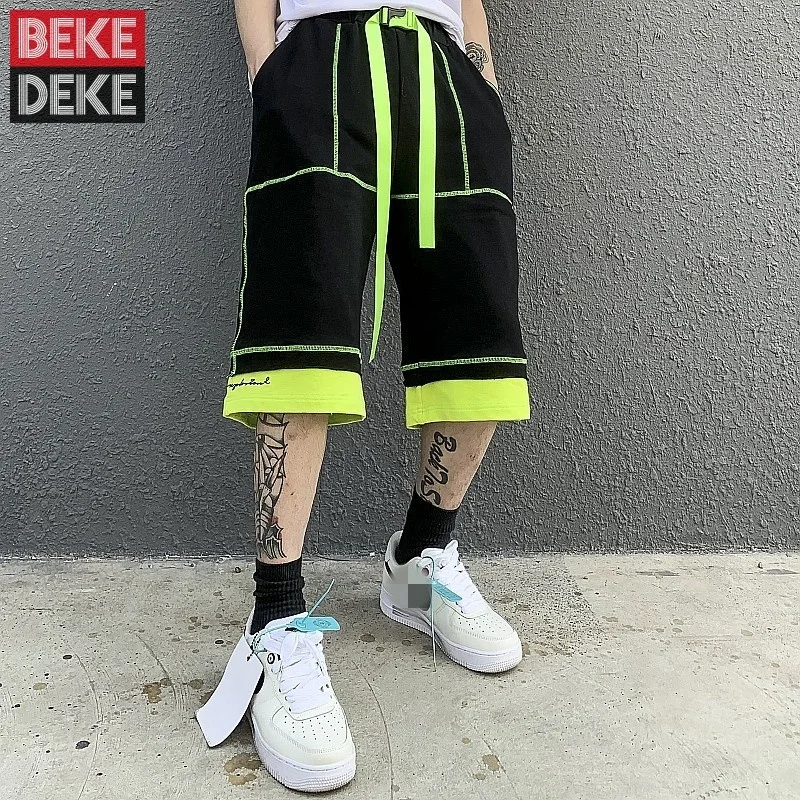 

Hop Hip Sweatpants Men Elastic Waist Loose Straight Casual Shorts Harajuku Summer Fitness Jogger Knee Length Trousers Streetwear