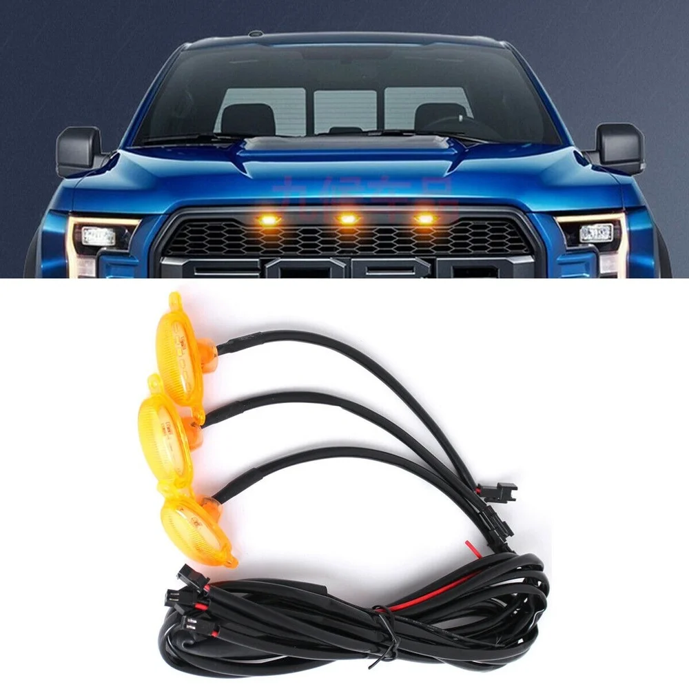 3x Lampu LED Lensa Amber Kisi Depan Mobil Kit Lampu Peringatan Berkendara untuk F150 F250