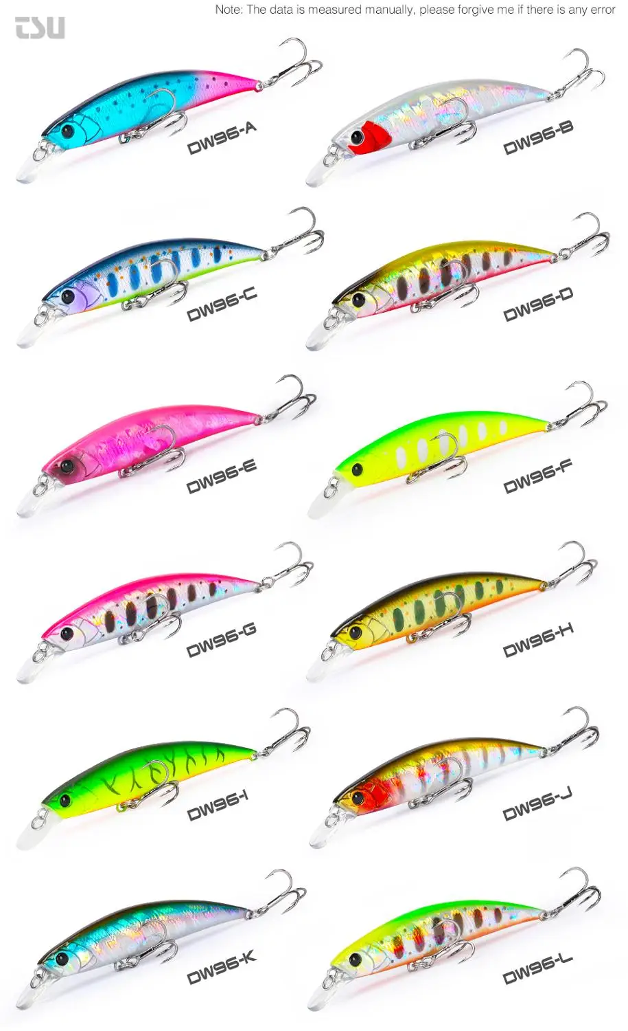 

TSURINOYA 6pcs Sinking Minnow Fishing Lures 12g 80mm DW96 Large Trout Pike Rockfish Hard Bait Wobbler Crankbait Bass Jerkbait