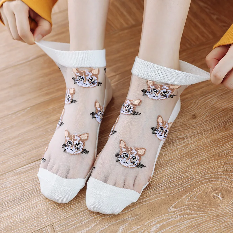 5 Pairs/Set Women Girls Summer Fruit Cartoon Short Stockings Cotton Bottom Crystal Silk Transparent Elastic Fashion Lace Socks