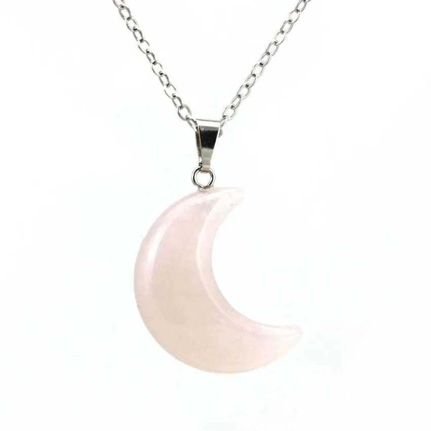 Natural Crystal Stone Crescent Moon Pendant Healing Crystals Quartz Reiki Labradorite Earrings Pendant Necklace For Women Girls